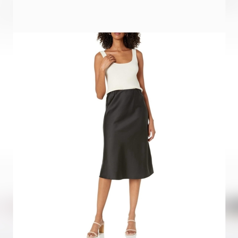 The Drop Black Satin‎ Elegant Midi Skirt